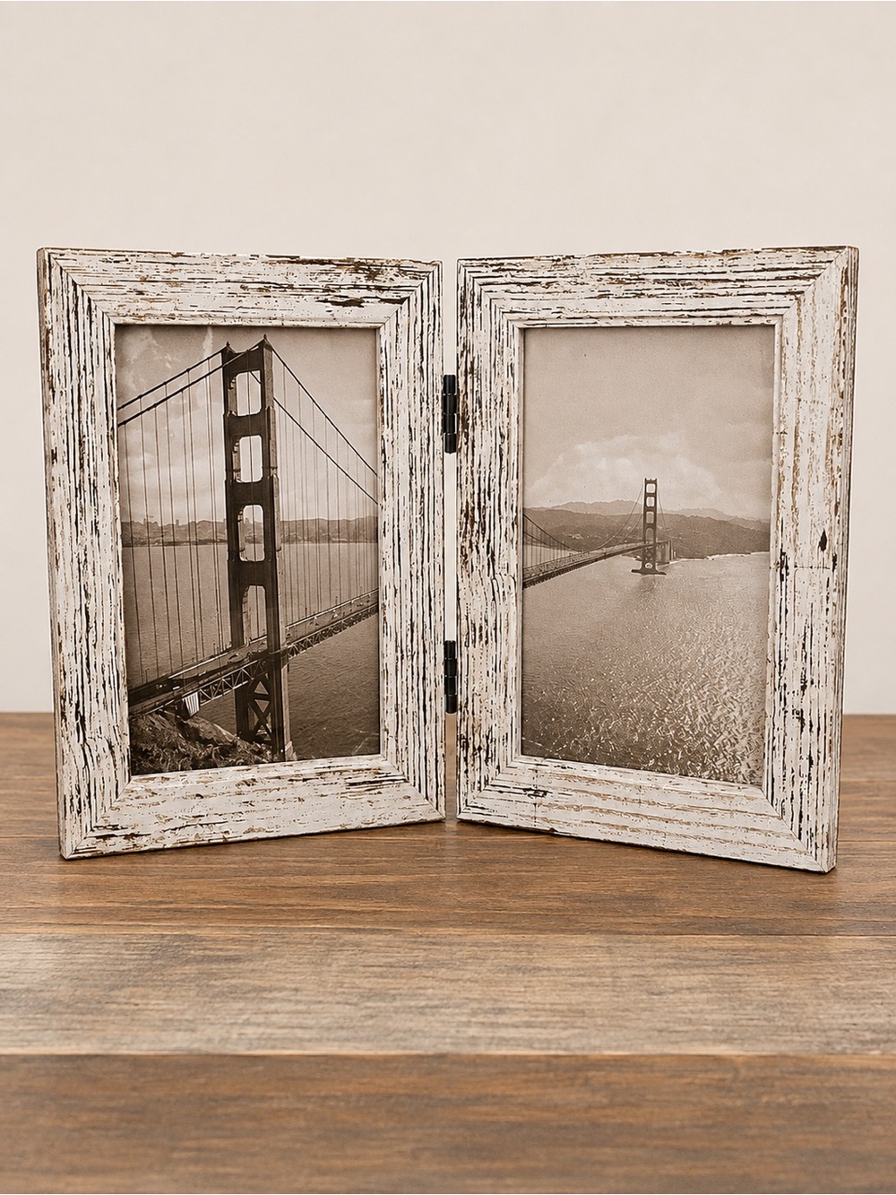 Farmhouse Rustic White Distressed Double 4x6 Picture Frame - NWOT